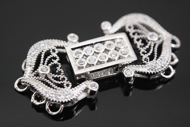 [W] M415-Rhodium plated Rococo style Cubic Clasp (10pcs), [PRODUCT_SEARCH_KEYWORD], JEWELFINGER-INBEAD, [CURRENT_CATE_NAME]