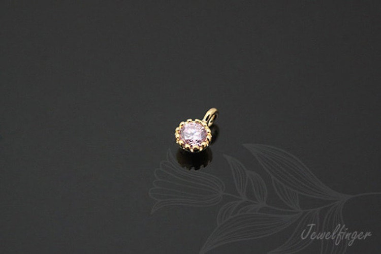 S715-Gold Plated-(4pcs)-CZ 3.5mm-Birthstone September Pink Sapphire-Jewelry Making-Wholesale Jewelry Finding-Jewelry Supplies-Wholesale Charm, [PRODUCT_SEARCH_KEYWORD], JEWELFINGER-INBEAD, [CURRENT_CATE_NAME]