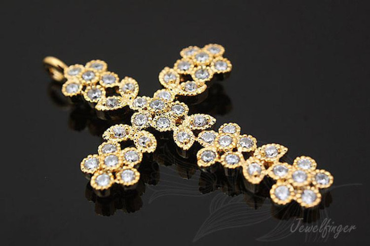 [W]C836-Gold Plated-(10 pcs)-Cubic Flower Cross Pendant-Jewelry Making-Wholesale Jewelry Finding-Jewelry Supplies-Wholesale Pendant, [PRODUCT_SEARCH_KEYWORD], JEWELFINGER-INBEAD, [CURRENT_CATE_NAME]