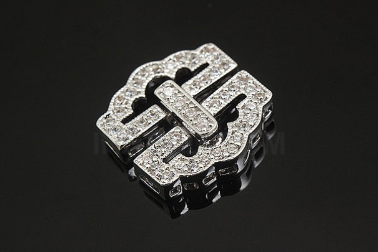 [W] K281-Rhodium plated double classic pattern Cubic clasp (10pcs), [PRODUCT_SEARCH_KEYWORD], JEWELFINGER-INBEAD, [CURRENT_CATE_NAME]