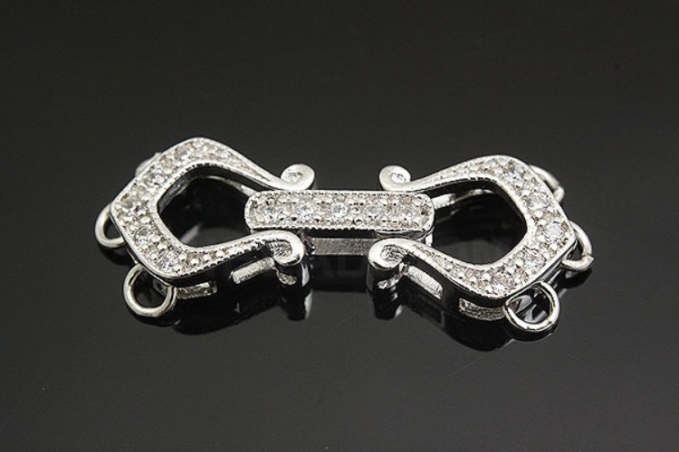 [W] K1045-Rhodium plated  Triple ring Double harp Cubic clasp (10pcs), [PRODUCT_SEARCH_KEYWORD], JEWELFINGER-INBEAD, [CURRENT_CATE_NAME]