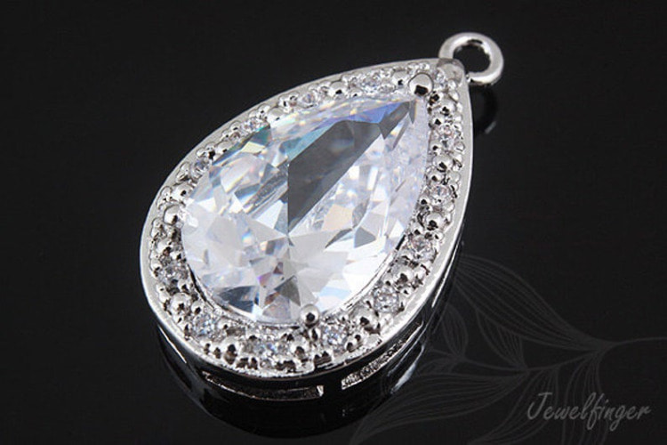 [W]C1094-Rhodium Plated-(10 piece)-CZ Drop Charm-Bridal CZ Drop Pendant-Crystal-Jewelry Making-Wholesale Jewelry Finding-Jewelry Supplies-Wholesale Pendant, [PRODUCT_SEARCH_KEYWORD], JEWELFINGER-INBEAD, [CURRENT_CATE_NAME]