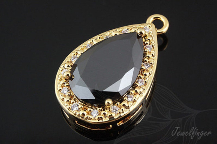 [W]C1079-Gold Plated-(10 piece)-CZ Drop Charm-Bridal CZ Drop Pendant-Black-Jewelry Making-Wholesale Jewelry Finding-Jewelry Supplies-Wholesale Pendant, [PRODUCT_SEARCH_KEYWORD], JEWELFINGER-INBEAD, [CURRENT_CATE_NAME]