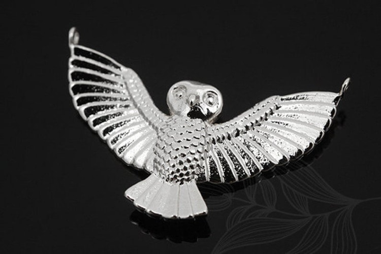 M1084-Rhodium Plated-(2pcs)-Brass Owl Pendant-Owl Charm-Wholesale Pendants, [PRODUCT_SEARCH_KEYWORD], JEWELFINGER-INBEAD, [CURRENT_CATE_NAME]