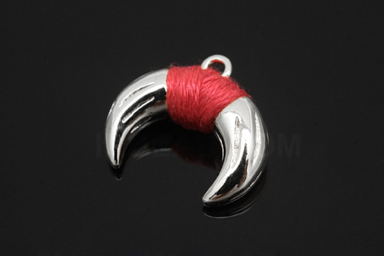 M1107-Rhodium Plated-(1pcs)-17*15mm-Brass Horn Pendant in Rhodium With Pink Strap-Wholesale Pendants-S, [PRODUCT_SEARCH_KEYWORD], JEWELFINGER-INBEAD, [CURRENT_CATE_NAME]