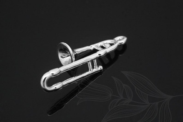 M1204-Rhodium Plated-(2pcs)-Brass Trumpet Pendant-Instrument Charms-Wholesale Pendants, [PRODUCT_SEARCH_KEYWORD], JEWELFINGER-INBEAD, [CURRENT_CATE_NAME]