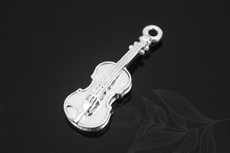 M1202-Rhodium Plated-(2pcs)-Brass Violin Pendant-Instrument Charms-Wholesale Pendants, [PRODUCT_SEARCH_KEYWORD], JEWELFINGER-INBEAD, [CURRENT_CATE_NAME]