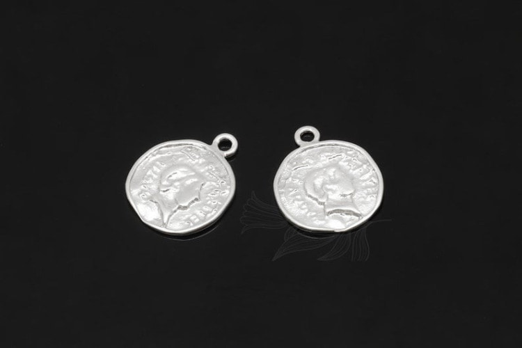 [W] M1757-Matt Rhodium Plated-(20 pcs)-Greek Coin Charms-Coin Necklace-Coin Earrings-Wholesale Charms, [PRODUCT_SEARCH_KEYWORD], JEWELFINGER-INBEAD, [CURRENT_CATE_NAME]