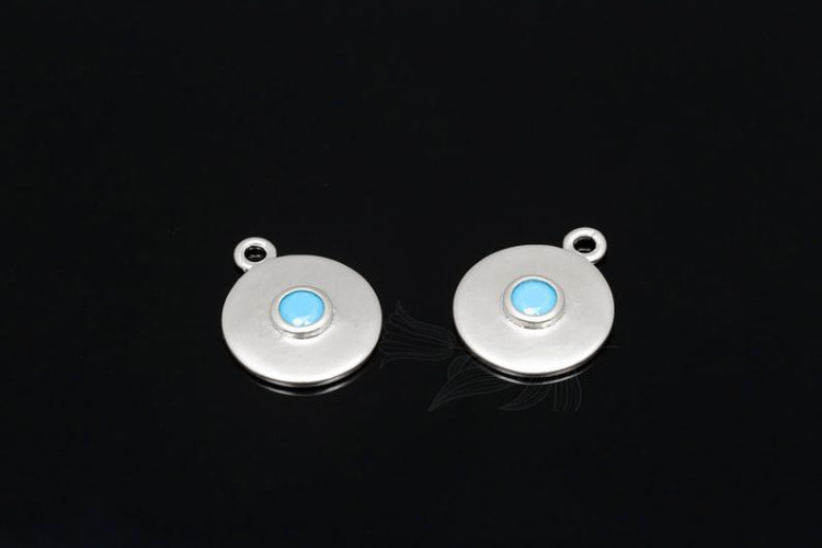 M1787-Matt Rhodium Plated-(2pcs)-Coin Turquoise Charm-Coin Turquoise Necklace-Coin Turquoise Earring Dangles-Wholesale Charms, [PRODUCT_SEARCH_KEYWORD], JEWELFINGER-INBEAD, [CURRENT_CATE_NAME]