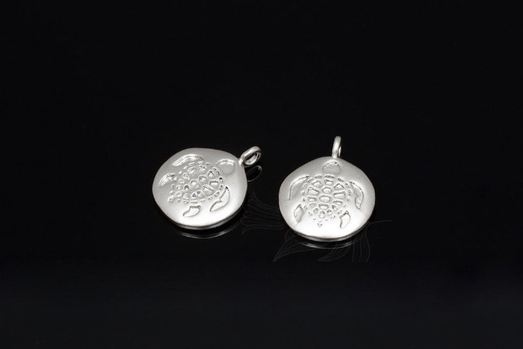 M1825-Matt Rhodium Plated-(2pcs)-Coin Turtle Charm-Turtle Pendant-Wholesale Charms, [PRODUCT_SEARCH_KEYWORD], JEWELFINGER-INBEAD, [CURRENT_CATE_NAME]