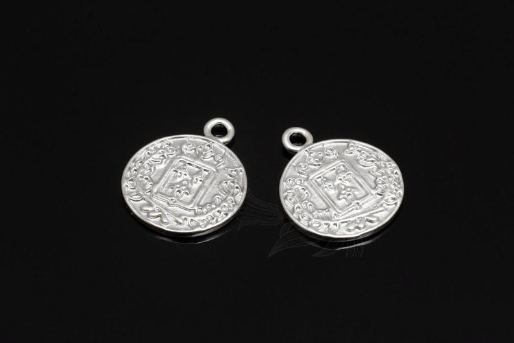 [W] M1818-Matt Rhodium Plated-(20pcs)-Greek Coin Charms-Coin Necklace-Coin Earrings-Wholesale Charms, [PRODUCT_SEARCH_KEYWORD], JEWELFINGER-INBEAD, [CURRENT_CATE_NAME]