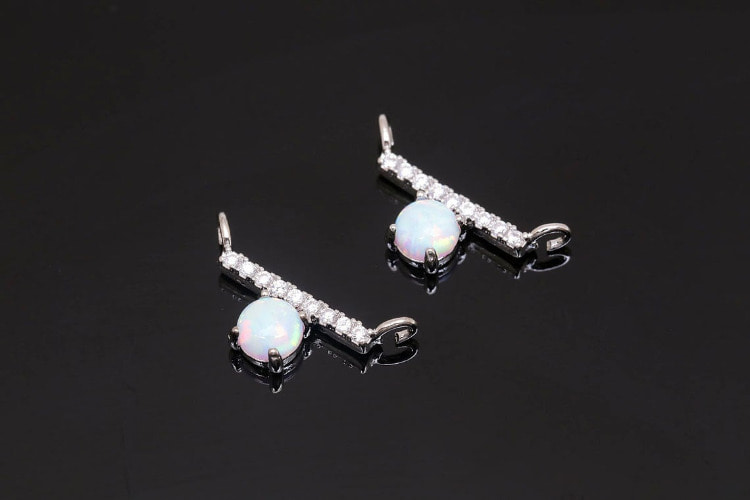 H746-Rhodium Plated-(1pcs)-Opal &amp; Cubic Charms-Opal Connector-Wholesale Charms, [PRODUCT_SEARCH_KEYWORD], JEWELFINGER-INBEAD, [CURRENT_CATE_NAME]
