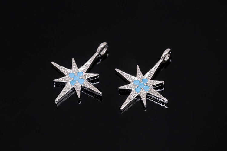 M230-Rhodium Plated-(2pcs)-North Star Charm-Turquoise Cubic Star Pendant-Wholesale Charms, [PRODUCT_SEARCH_KEYWORD], JEWELFINGER-INBEAD, [CURRENT_CATE_NAME]