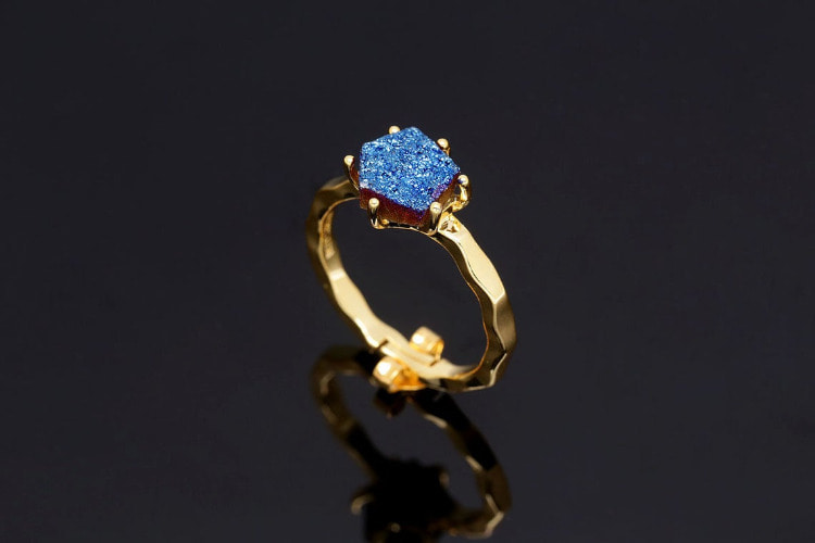 DZ004-Gold Plated-(1pcs)-Titanium Druzy Agate Ring Hammered Band-Metal Blue-Simple Ring-Everyday Jewelry-Ni Free, [PRODUCT_SEARCH_KEYWORD], JEWELFINGER-INBEAD, [CURRENT_CATE_NAME]