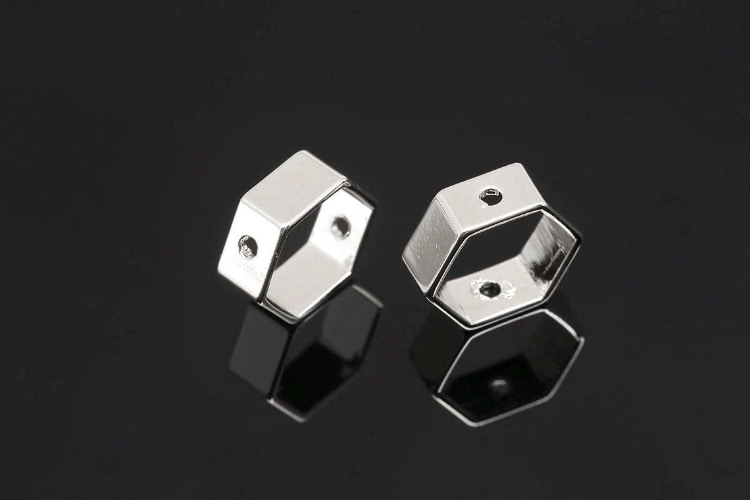 K842-Rhodium Plated-(6pcs)-10mm Hexagon Ring-Wholesale Charms, [PRODUCT_SEARCH_KEYWORD], JEWELFINGER-INBEAD, [CURRENT_CATE_NAME]