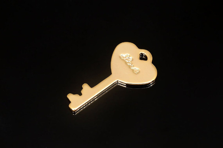 CH0051-Gold Plated-(2pcs)-Heart Key Pendant-Love Initial Heart Key Pendant-Necklace Bracelet Making Supply-Wholesale Pendants, [PRODUCT_SEARCH_KEYWORD], JEWELFINGER-INBEAD, [CURRENT_CATE_NAME]