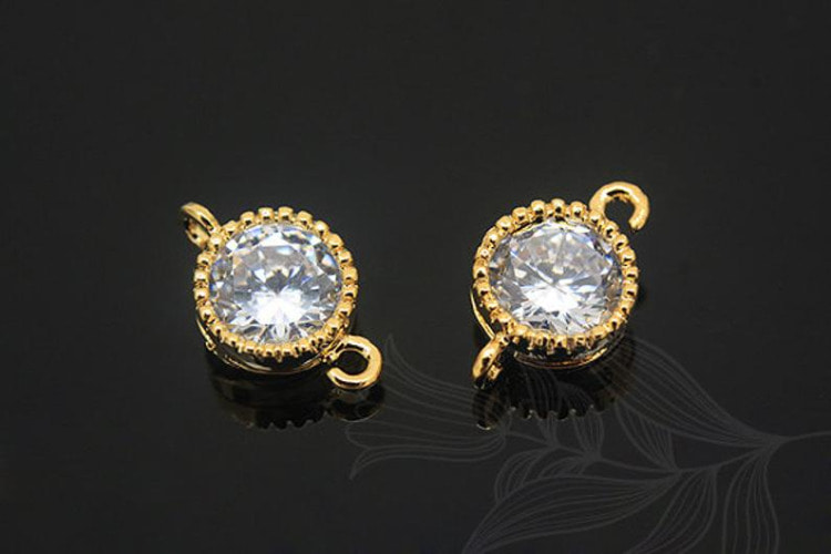 H1091-Gold Plated-(2pcs)-Sideways 7mm Round Cubic Connector-Wedding jewelry Connector-Wholesale Connectors, [PRODUCT_SEARCH_KEYWORD], JEWELFINGER-INBEAD, [CURRENT_CATE_NAME]