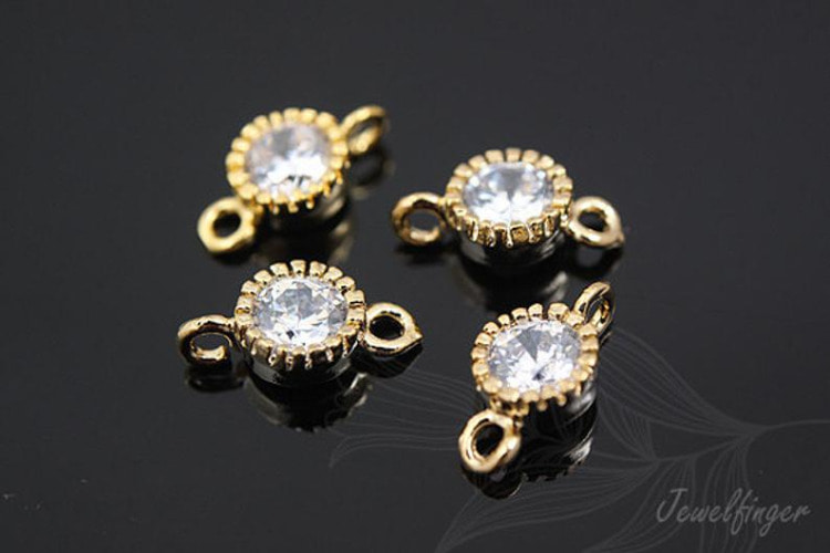 [W] H704-Gold Plated-(40pcs)-Sideways 5mm Round Cubic Connector-Wedding jewelry Connector-Wholesale Connectors, [PRODUCT_SEARCH_KEYWORD], JEWELFINGER-INBEAD, [CURRENT_CATE_NAME]