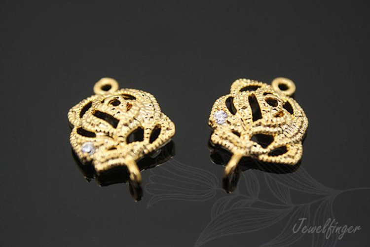 H502-Gold Plated-(2pcs)-Cubic Flower Connector-Brass Cubic Rose Charms-Wholesale Connectors, [PRODUCT_SEARCH_KEYWORD], JEWELFINGER-INBEAD, [CURRENT_CATE_NAME]