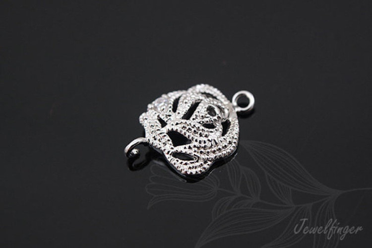 H501-Rhodium Plated-(2pcs)-Cubic Flower Connector-Brass Cubic Rose Charms-Wholesale Connectors, [PRODUCT_SEARCH_KEYWORD], JEWELFINGER-INBEAD, [CURRENT_CATE_NAME]