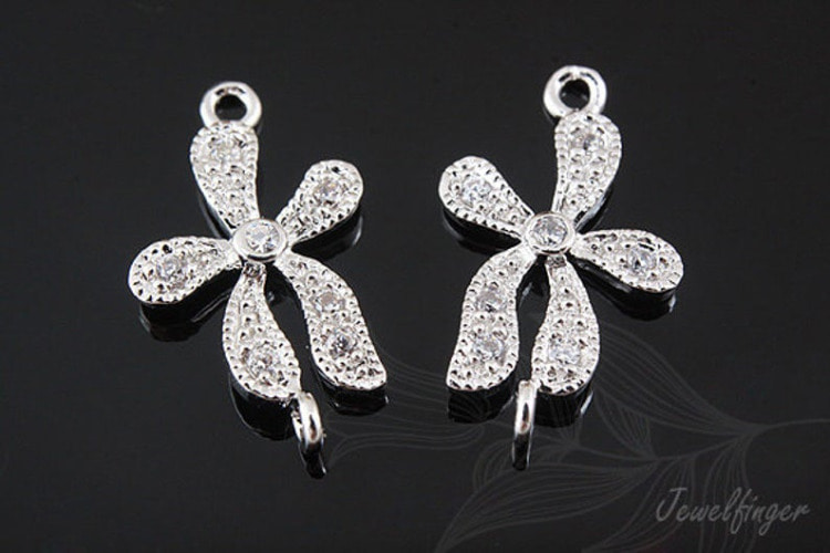 H948-Rhodium Plated-(2pcs)-CZ Connector-Flower Pendant-Wholesale Connectors, [PRODUCT_SEARCH_KEYWORD], JEWELFINGER-INBEAD, [CURRENT_CATE_NAME]