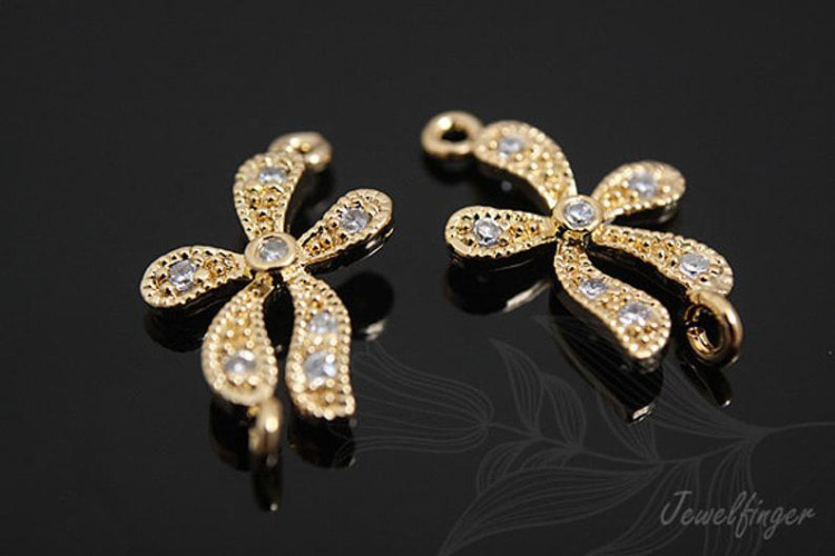 H071-Gold Plated-(2pcs)-CZ Connector-Flower Pendant-Wholesale Connectors, [PRODUCT_SEARCH_KEYWORD], JEWELFINGER-INBEAD, [CURRENT_CATE_NAME]