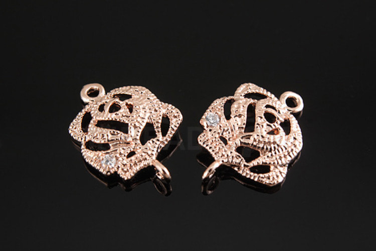 H429-Pink Gold Plated-(2pcs)-Cubic Flower Connector-Brass Cubic Rose Charms-Wholesale Connectors, [PRODUCT_SEARCH_KEYWORD], JEWELFINGER-INBEAD, [CURRENT_CATE_NAME]