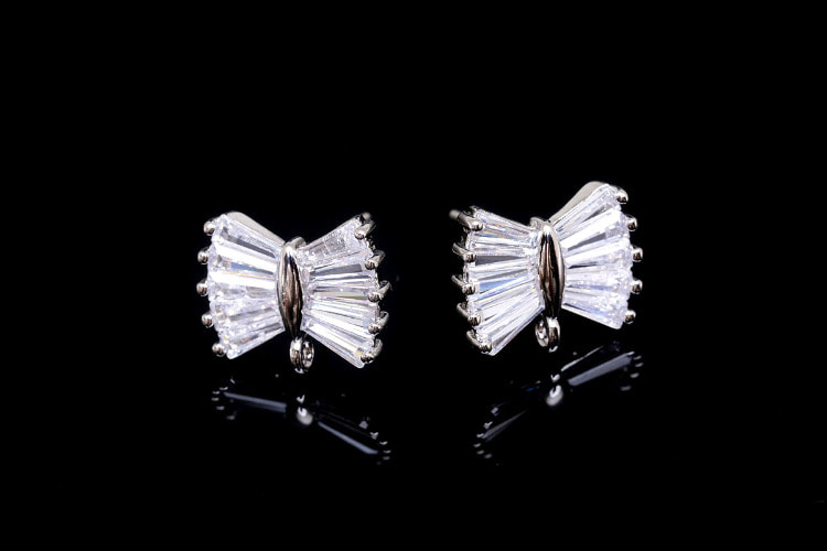 [W] H283-Rhodium Plated (10pairs)-CZ Ribbon Stud Earrings-Baguette-cut Cubic Ribbon Post Earrings-Jewelry Findings-Silver Post, [PRODUCT_SEARCH_KEYWORD], JEWELFINGER-INBEAD, [CURRENT_CATE_NAME]