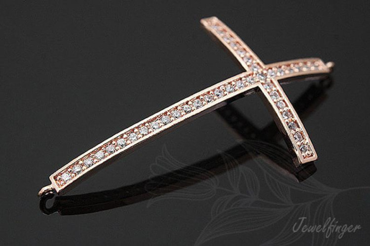 S586-Pink Gold Plated-(1piece)-Sideways Cubic Cross Connector-Cross Pendant -Wholesale Bracelet, [PRODUCT_SEARCH_KEYWORD], JEWELFINGER-INBEAD, [CURRENT_CATE_NAME]