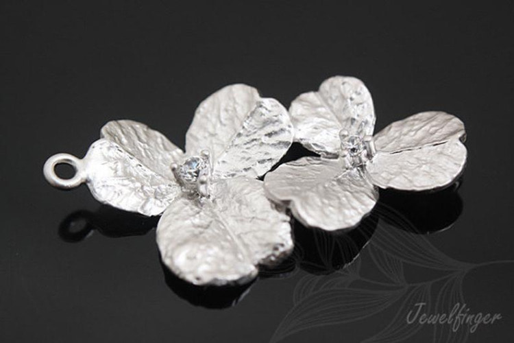 [W] M614-Matt Rhodium Plated-(20pcs)-Sideways Cubic Clover Connector-Metal Clover Charms-Wholesale Connectors, [PRODUCT_SEARCH_KEYWORD], JEWELFINGER-INBEAD, [CURRENT_CATE_NAME]
