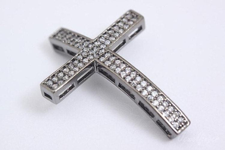 M455-Black Plated-(1piece)-Sideways Cubic Cross Connector-For Bracelets Cross Pendant-Wholesale Bracelet, [PRODUCT_SEARCH_KEYWORD], JEWELFINGER-INBEAD, [CURRENT_CATE_NAME]
