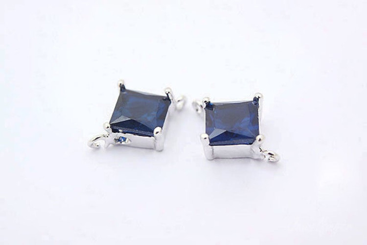 C860-Rhodium Plated-(2pcs)-Tiny Cubic Connector-Wedding jewelry Connector-CZ Sapphire-Wholesale Connectors, [PRODUCT_SEARCH_KEYWORD], JEWELFINGER-INBEAD, [CURRENT_CATE_NAME]