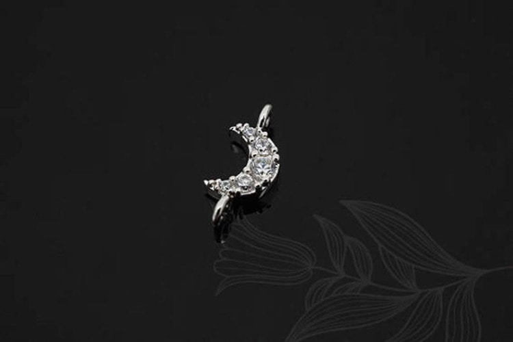 [W] E1070-Rhodium Plated-(20pcs)-Crescent Moon-CZ Connector-Wholesale Connectors, [PRODUCT_SEARCH_KEYWORD], JEWELFINGER-INBEAD, [CURRENT_CATE_NAME]