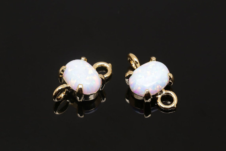 H861-Gold Plated-(1piece)-White Opal Oval Connector-Tiny Opal Charms-Necklace Earring Making Supply-Wholesale Connectors, [PRODUCT_SEARCH_KEYWORD], JEWELFINGER-INBEAD, [CURRENT_CATE_NAME]