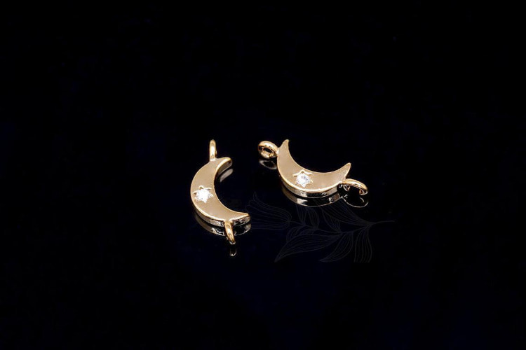 [W] E856-Gold Plated-(20pcs)-CZ Crescent Moon Links-CZ Crescent Moon Connector-CZ Crescent Moon Charms-Wholesale Connectors, [PRODUCT_SEARCH_KEYWORD], JEWELFINGER-INBEAD, [CURRENT_CATE_NAME]
