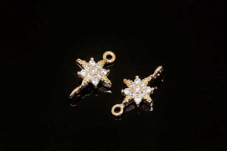 H1311-Gold Plated-(2pcs)-7mm CZ North Star Charm-Tiny North Star Connector-Wholesale Connectors, [PRODUCT_SEARCH_KEYWORD], JEWELFINGER-INBEAD, [CURRENT_CATE_NAME]