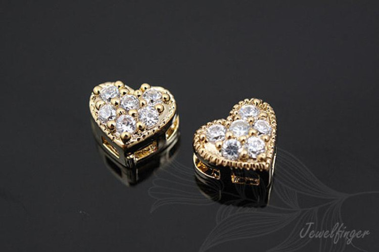 M259-Gold Plated-CZ Heart Beads (2pcs), [PRODUCT_SEARCH_KEYWORD], JEWELFINGER-INBEAD, [CURRENT_CATE_NAME]