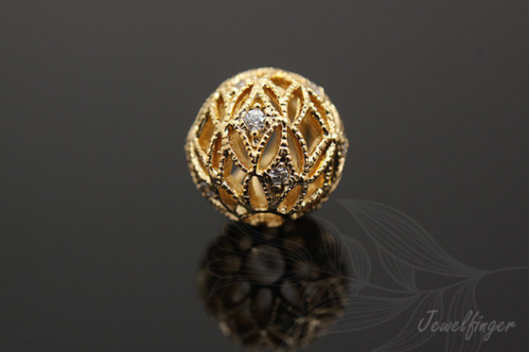 K1048-Gold Plated-10.5mm CZ Ball Metal Beads (1piece), [PRODUCT_SEARCH_KEYWORD], JEWELFINGER-INBEAD, [CURRENT_CATE_NAME]