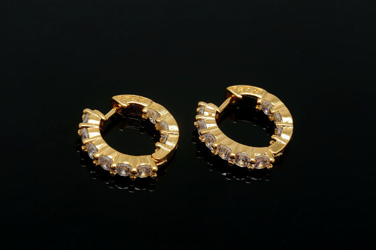 CH4019-Gold Plated (1pairs)-16mm Special CZ Round Lever Back Earrings-Nickel Free, [PRODUCT_SEARCH_KEYWORD], JEWELFINGER-INBEAD, [CURRENT_CATE_NAME]