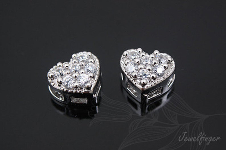 [W] M392-Rhodium Plated-CZ Heart Beads (20pcs), [PRODUCT_SEARCH_KEYWORD], JEWELFINGER-INBEAD, [CURRENT_CATE_NAME]