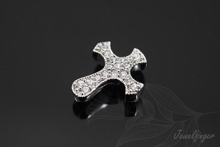 H1116-Rhodium Plated-CZ Cross Beads (1piece), [PRODUCT_SEARCH_KEYWORD], JEWELFINGER-INBEAD, [CURRENT_CATE_NAME]