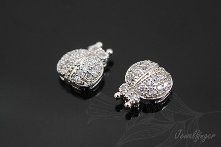 S363-Rhodium Plated-(1piece)-CZ Ladybug Beads-Wholesale Metal Beads, [PRODUCT_SEARCH_KEYWORD], JEWELFINGER-INBEAD, [CURRENT_CATE_NAME]