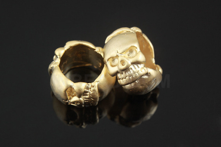 H165-Matt Gold Plated-(2pcs)-Skull Rondelle Beads-Wholesale Metal Rondell, [PRODUCT_SEARCH_KEYWORD], JEWELFINGER-INBEAD, [CURRENT_CATE_NAME]