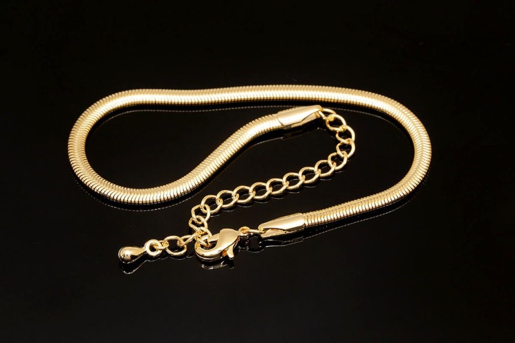 [W] E786-HK 3.0 Herringbone  Chain Bracelet-16cm+Extender 5 cm Gold Plated E-coat Bold Chain Bracelet (20pcs), [PRODUCT_SEARCH_KEYWORD], JEWELFINGER-INBEAD, [CURRENT_CATE_NAME]