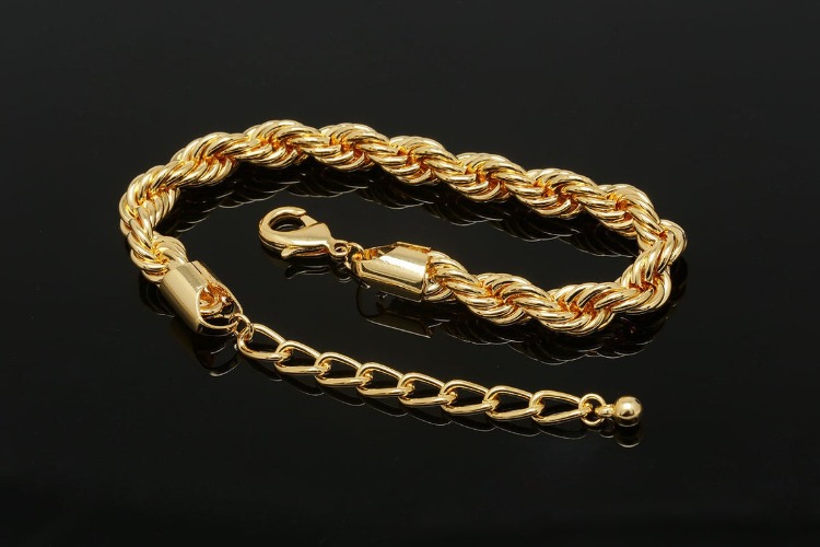 [W] R023-Gold Plated E-Coat Anti Tarnish-FR 1.4 Rope Chain Bracelet-16cm+Extender 5cm (20pcs), [PRODUCT_SEARCH_KEYWORD], JEWELFINGER-INBEAD, [CURRENT_CATE_NAME]
