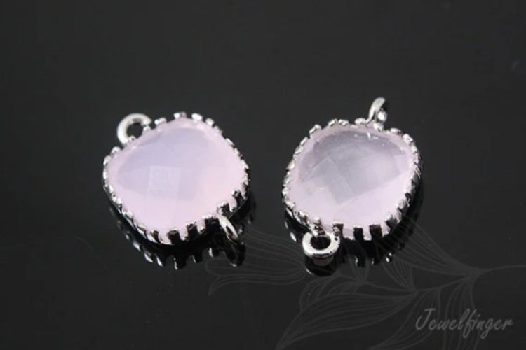 [W] E661-Rhodium Plated-(20pcs)-Ice Pink Glass Faceted Square Connector-8.5mm Square Framed Glass Ice Pink-Wholesale Glass, [PRODUCT_SEARCH_KEYWORD], JEWELFINGER-INBEAD, [CURRENT_CATE_NAME]