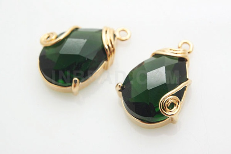 M211-Gold Plated-(2pcs)-Emerald Glass-11*16mm Framed Glass Emerald-Wholesale Glass, [PRODUCT_SEARCH_KEYWORD], JEWELFINGER-INBEAD, [CURRENT_CATE_NAME]