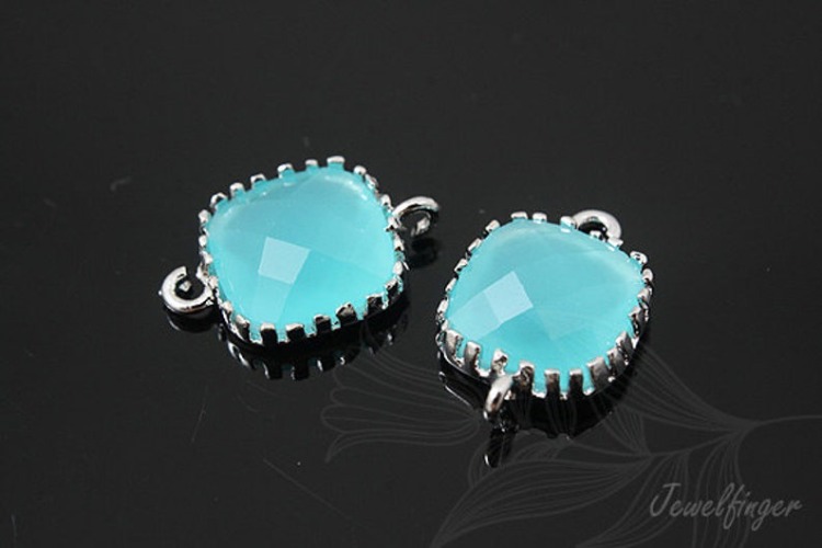[W] E660-Rhodium Plated-(20pcs)-Mint Glass Faceted Square Connector-8.5mm Square Framed Glass Mint-Wholesale Glass, [PRODUCT_SEARCH_KEYWORD], JEWELFINGER-INBEAD, [CURRENT_CATE_NAME]