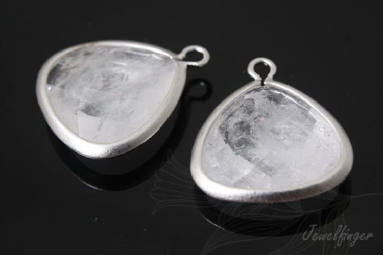 K177-Matt Rhodium Plated-(1piece)-Rock Crystal Pendants-15*17 mm Framed Glass-Wholesale Glass, [PRODUCT_SEARCH_KEYWORD], JEWELFINGER-INBEAD, [CURRENT_CATE_NAME]