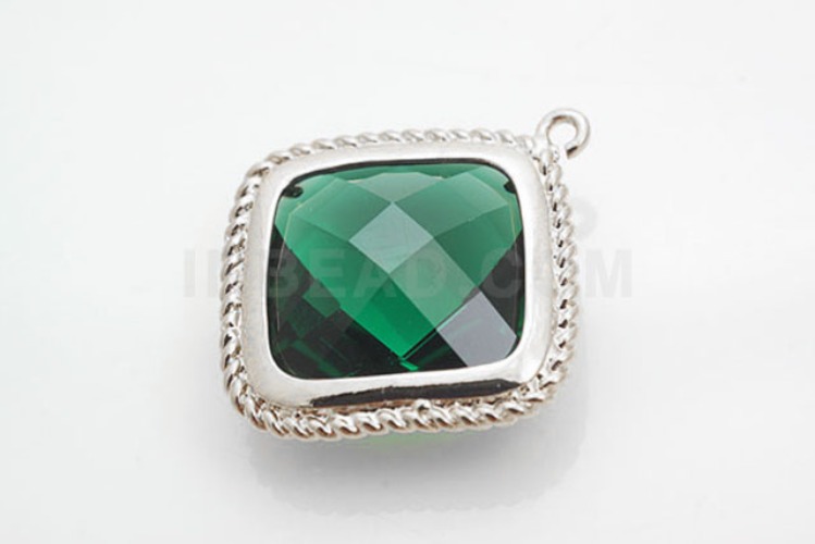 [W] M330-Rhodium Plated-(20pcs)-Emerald Glass-19.5mm Framed Glass Emerald-Wholesale Glass, [PRODUCT_SEARCH_KEYWORD], JEWELFINGER-INBEAD, [CURRENT_CATE_NAME]